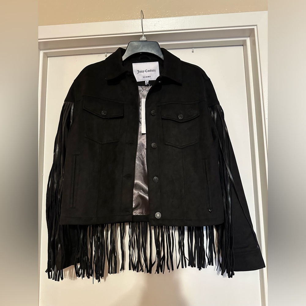 Juicey Couture fax suede fringe western jacket.